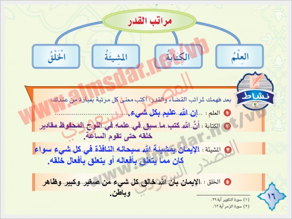 اكتب معنى كل مرتبة بعبارة من عندي , ما هي مراتب القدر